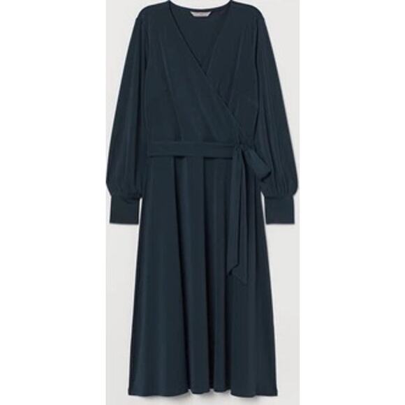 H&M Dresses & Skirts - H&M Long Sleeve Surplice Neck Flare Hem Dress Suze 4 Hunter Green